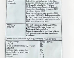 Getrocknete Mango Streifen in Zartbitter-Schokolade
